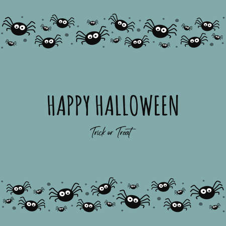 Halloween greeting card with creepy hanging spiders. Vectorのイラスト素材