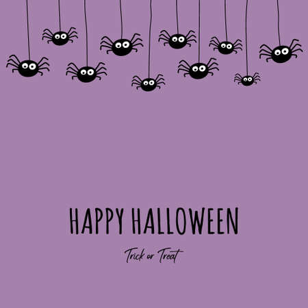 Design of Halloween greeting card with funny spiders lanterns. Vectorのイラスト素材