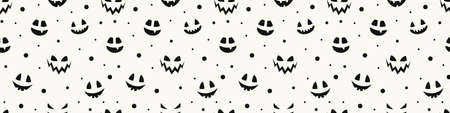Funny Halloween texture with funny pumpkin face. Seamless pattern. Banner. Vectorのイラスト素材