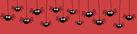 Banner with creepy spiders. Halloween concept. Vectorのイラスト素材