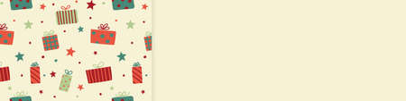 Christmas background with hand drawn gift boxes and copyspace. Vectorのイラスト素材