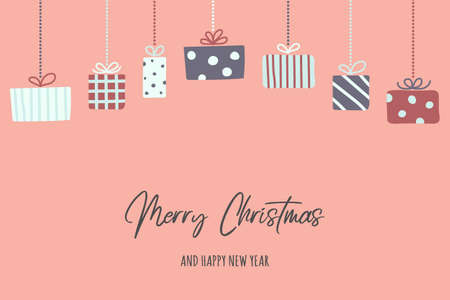 Christmas card with hand drawn present boxes and wishes. Vectorのイラスト素材