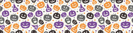 Funny Halloween banner with pumpkins. Seamless pattern. Vectorのイラスト素材