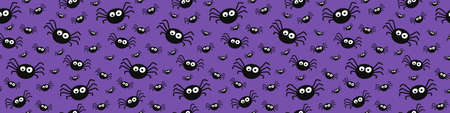 Funny Halloween banner with spiders. Seamless pattern. Vectorのイラスト素材