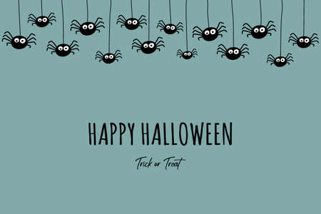 Background with hanging spiders and wishes. Halloween card. Vectorのイラスト素材