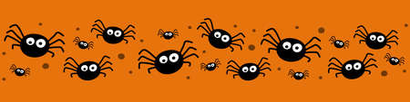 Banner with funny spiders. Halloween design. Vectorのイラスト素材