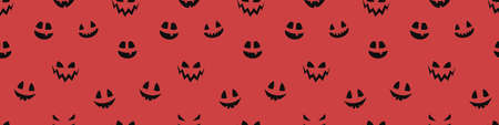 Halloween banner with funny pumpkin lantern face. Seamless texture. Vectorのイラスト素材