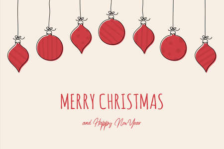 Christmas card with hand drawn baubles and wishes. Vectorのイラスト素材