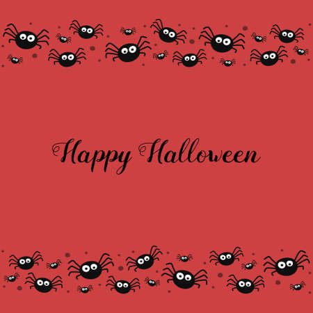 Design of Halloween greeting card with funny spiders lanterns. Vectorのイラスト素材