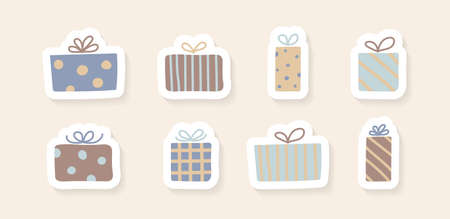 Collection of hand drawn Christmas present boxes. Vectorのイラスト素材