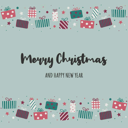 Christmas card with hand drawn present boxes and wishes. Vectorのイラスト素材