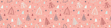 Christmas pattern with hand drawn trees. Panoramic header. Vectorのイラスト素材