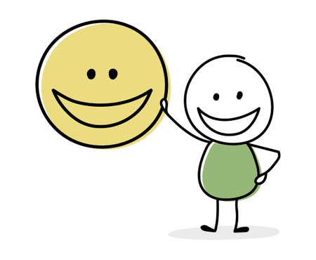 Concept of happy stickman with emoticon icon. Vectorのイラスト素材