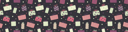 Pattern with Christmas gift boxes. Wallpaper concept. Banner. Vector