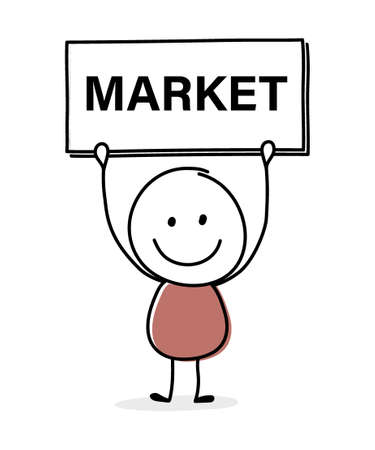 Concept of smiley stickman with text on a board - market. Vectorのイラスト素材