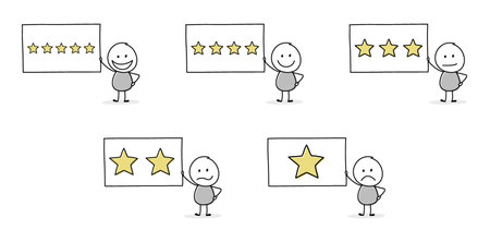 Star rating with funny stickman. Appraisal concept. Vectorのイラスト素材