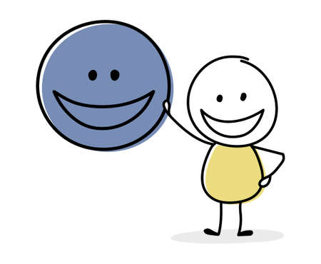 Concept of happy stickman with emoticon icon. Vectorのイラスト素材