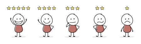 Funny star rating with cartoon stickman. Appraisal concept. Vectorのイラスト素材