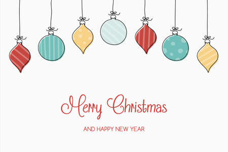 Design of a card with hanging Christmas balls and wishes. Vectorのイラスト素材
