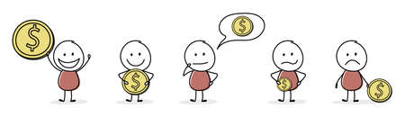 Money investing concept with cartoon businessman. Icon collection. Vectorのイラスト素材