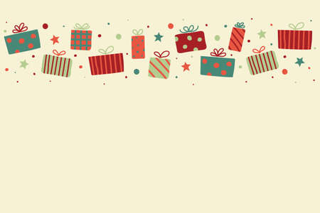 Concept of a Christmas background with hand drawn gift boxes. Vectorのイラスト素材