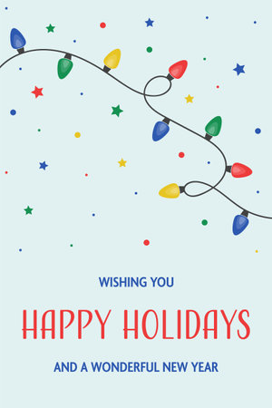 Colourful hand drawn string of lights. Christmas card. Vector illustration
