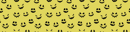Creepy Halloween wallpaper with pumpkin face. Seamless pattern. Banner. Vectorのイラスト素材