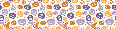 Banner with funny pumpkin lanterns. Halloween seamless pattern. Vectorのイラスト素材