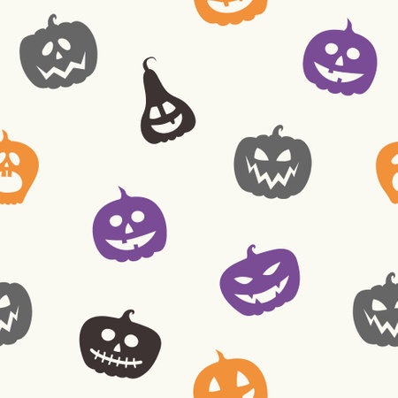Design of Halloween pattern with funny pumpkin lanterns. Vectorのイラスト素材