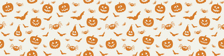 Halloween banner with funny pumpkins, bats and spiders. Wallpaper. Vectorのイラスト素材