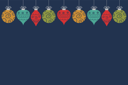 Christmas background. Hanging hand drawn ornaments. Vector illustrationのイラスト素材