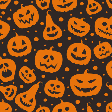 Background with creepy pumpkins. Halloween texture. Vectorのイラスト素材