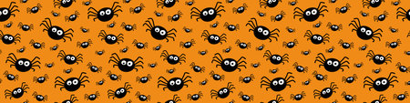 Funny Halloween banner with spiders. Seamless pattern. Vectorのイラスト素材