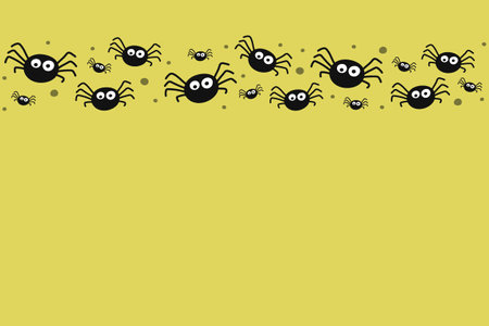 Background with creepy hanging spiders. Halloween card. Vectorのイラスト素材