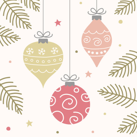 Hand drawn Christmas balls. Layout of a greeting card. Vector illustrationのイラスト素材
