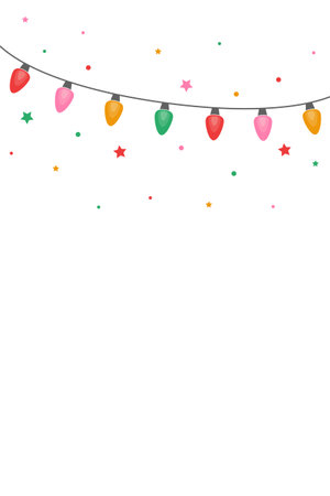 Colourful hand drawn cord of lights. Christmas background with copyspace. Vector illustrationのイラスト素材