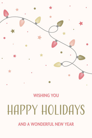 Chain of Christmas lights - greeting card. Vector illustrationのイラスト素材