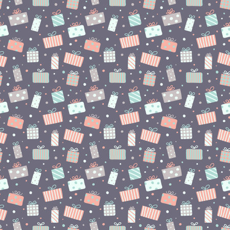 Design of seamless pattern with Christmas present boxes. Panoramic header. Vectorのイラスト素材