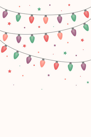 Colourful hand drawn cord of lights. Christmas background with copyspace. Vector illustrationのイラスト素材