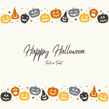 Funny pumpkin lanterns on background with wishes. Halloween greeting card. Vectorのイラスト素材