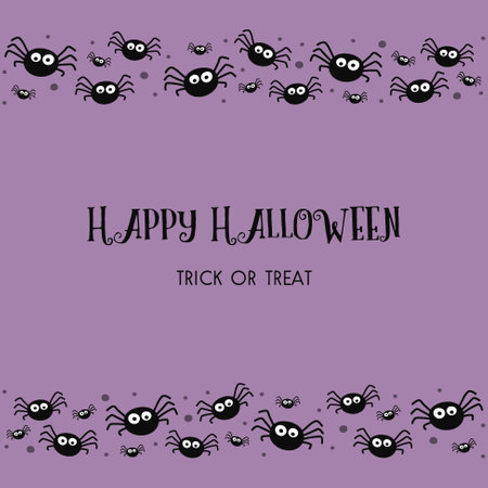 Concept of Halloween card with hanging spiders and wishes. Vectorのイラスト素材