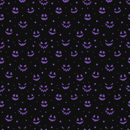 Funny Halloween texture with funny pumpkin face. Seamless pattern. Vectorのイラスト素材