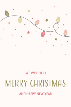Chain of Christmas lights - greeting card. Vector illustrationのイラスト素材