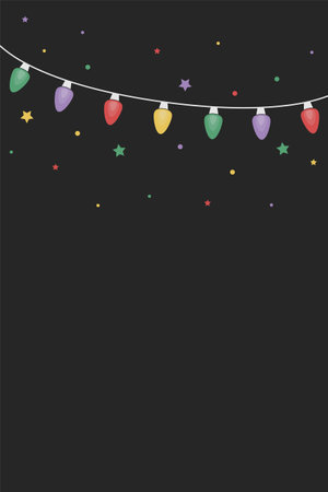 Christmas lights. Hanging hand drawn ornaments. Vector illustrationのイラスト素材