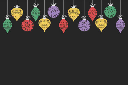 Colourful Christmas balls. Greeting card template. Vector illustrationのイラスト素材