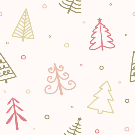 Christmas pattern with hand drawn trees. Xmas wrapping paper concept. Vectorのイラスト素材