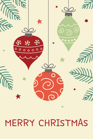 Hand drawn Christmas balls. Design of a greeting card. Vector illustrationのイラスト素材