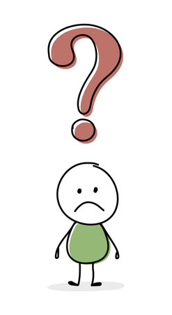 Concept of sad stickman with question mark icon. Vectorのイラスト素材