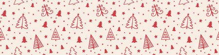 Design of seamless pattern with Christmas trees. Panoramic header. Vectorのイラスト素材