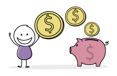 Money saving concept with stickman and piggybank. Vectorのイラスト素材